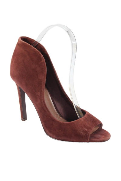 Vince Camuto Womens Suede Peep Toe Heels Shoes Brown Size 8.5