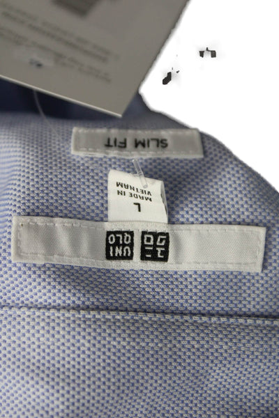 Uniqlo Mens Button Front Long Sleeve Collared Pocket Shirt Blue Size Large