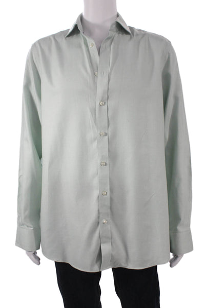 Charles Tyrwhitt Men Dress Shirt Green 100% Cotton Size 16.5 36/37