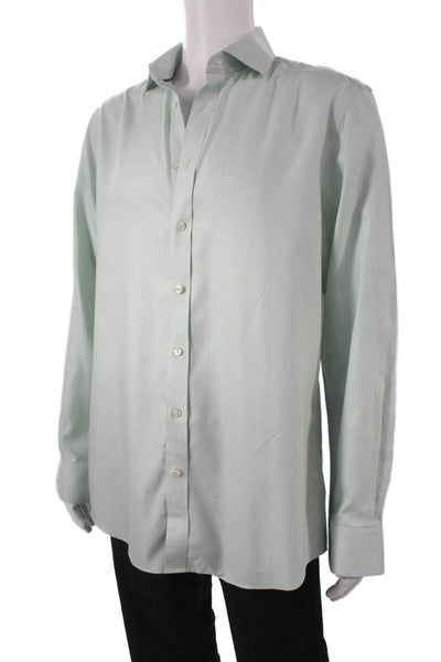 Charles Tyrwhitt Men Dress Shirt Green 100% Cotton Size 16.5 36/37