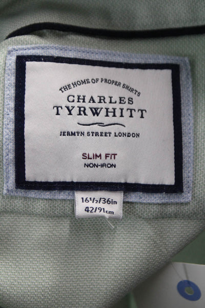 Charles Tyrwhitt Men Dress Shirt Green 100% Cotton Size 16.5 36/37