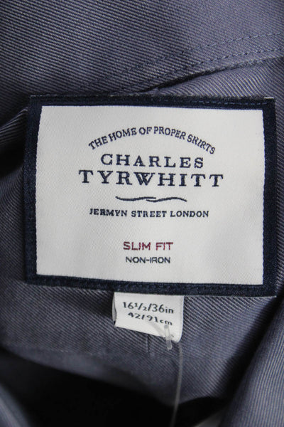 Charles Tyrwhitt Mens Blue Cotton Dress Shirt Standard Cuff Size 16.5 36/37