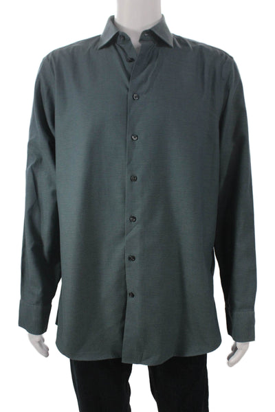 Charles Tyrwhitt Mens Green Geometric Cotton Dress Shirt Size 16.5