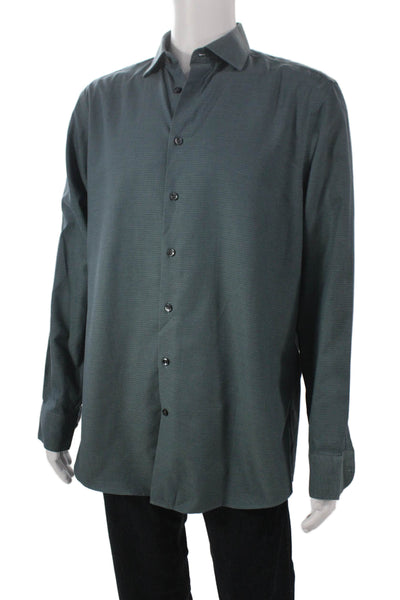 Charles Tyrwhitt Mens Green Geometric Cotton Dress Shirt Size 16.5
