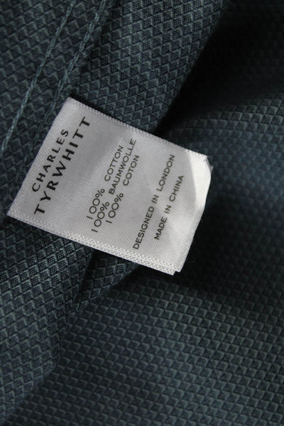 Charles Tyrwhitt Mens Green Geometric Cotton Dress Shirt Size 16.5