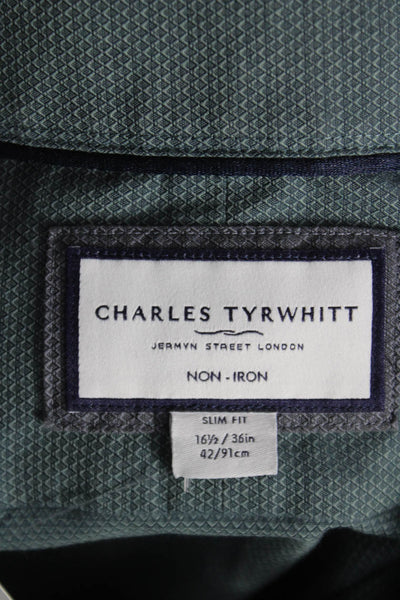 Charles Tyrwhitt Mens Green Geometric Cotton Dress Shirt Size 16.5