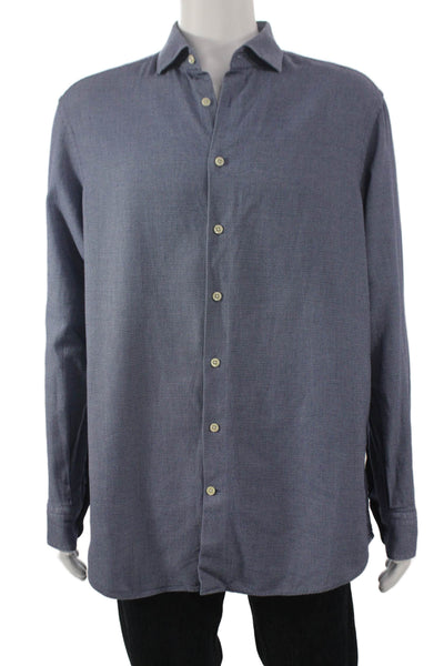Charles Tyrwhitt Mens Blue Geometric Cotton Dress Shirt Collared Cuff Size 16.5
