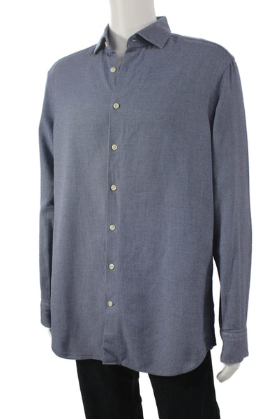 Charles Tyrwhitt Mens Blue Geometric Cotton Dress Shirt Collared Cuff Size 16.5