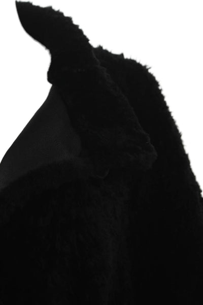 Designer Womens Basic Jacket Cape Shearling Black 3/4 Sleeve Button Size M