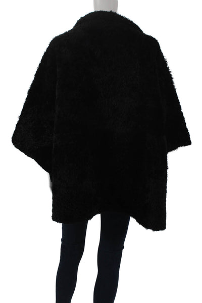 Designer Womens Basic Jacket Cape Shearling Black 3/4 Sleeve Button Size M