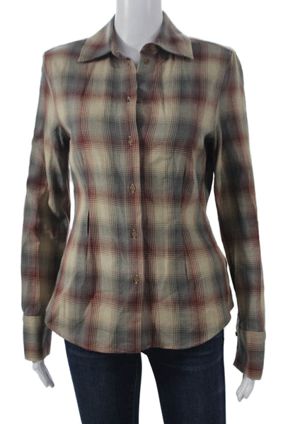 Zara Women Basic Collared Plaid Button-Up Long Sleeve 100% Cotton Size XS