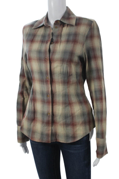 Zara Women Basic Collared Plaid Button-Up Long Sleeve 100% Cotton Size XS