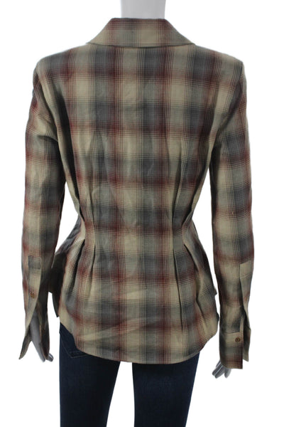 Zara Women Basic Collared Plaid Button-Up Long Sleeve 100% Cotton Size XS