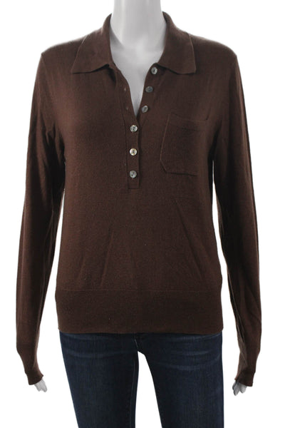 Zara Womens Brown Henley Sweater Long Sleeve Collared Size M