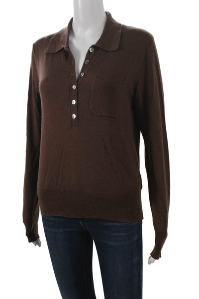 Zara Womens Brown Henley Sweater Long Sleeve Collared Size M