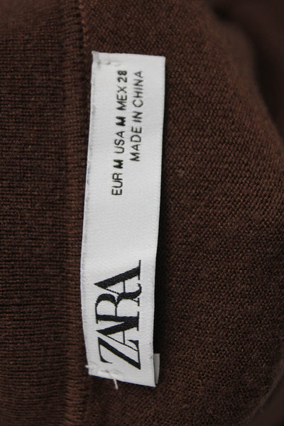 Zara Womens Brown Henley Sweater Long Sleeve Collared Size M