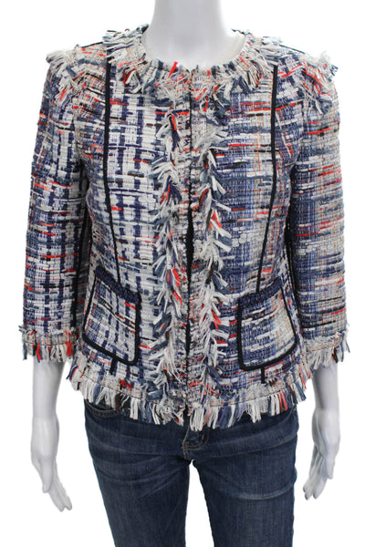 Worth New York Women Multicolor Plaid Basic Jacket 3/4 Sleeve Size 6