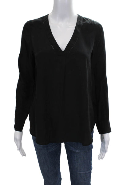 J Crew Womens Basic Silk V-Neck Long Sleeve Blouse Black Size 4P