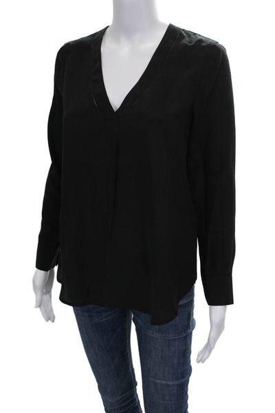 J Crew Womens Basic Silk V-Neck Long Sleeve Blouse Black Size 4P