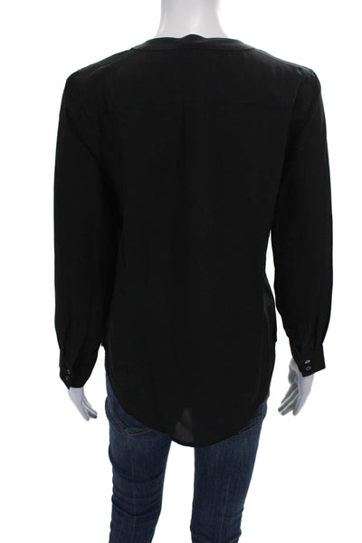 J Crew Womens Basic Silk V-Neck Long Sleeve Blouse Black Size 4P