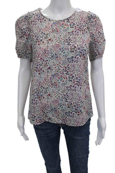 J Crew Women Multicolor Floral Cotton Round Neck Short Sleeve Blouse Size XS