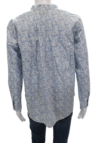 J Crew Women Basic Floral High Neck Button Cotton Blouse Long Sleeve Size XS