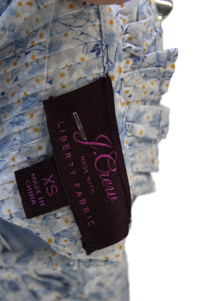 J Crew Women Basic Floral High Neck Button Cotton Blouse Long Sleeve Size XS