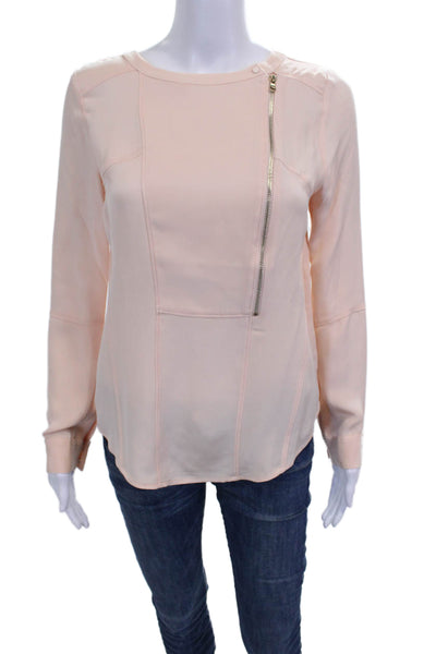 J Crew Women Silk Basic Blouse Pink Round Neck Long Sleeve Size 0