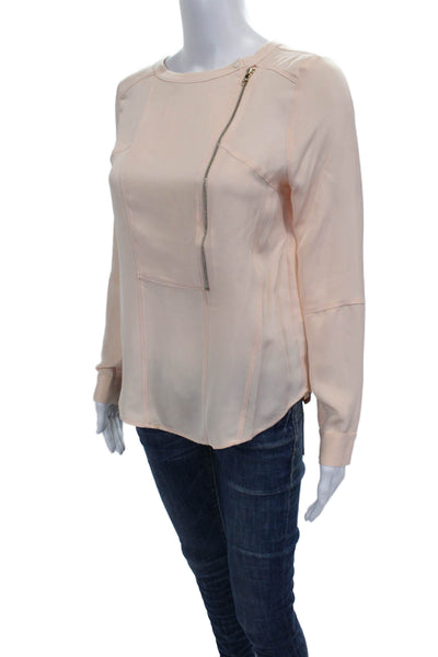 J Crew Women Silk Basic Blouse Pink Round Neck Long Sleeve Size 0