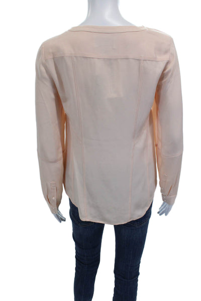 J Crew Women Silk Basic Blouse Pink Round Neck Long Sleeve Size 0