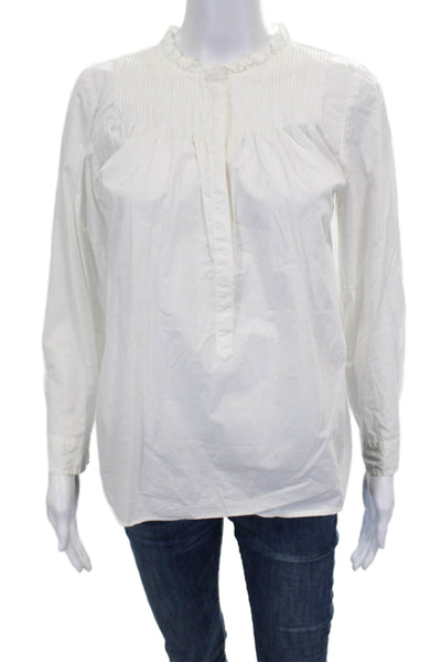 J Crew Women White High Neck Cotton Long Sleeve Basic Blouse Size 4P