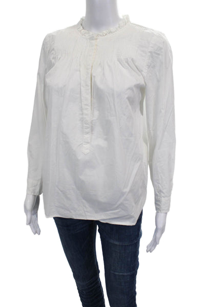 J Crew Women White High Neck Cotton Long Sleeve Basic Blouse Size 4P
