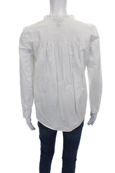 J Crew Women White High Neck Cotton Long Sleeve Basic Blouse Size 4P