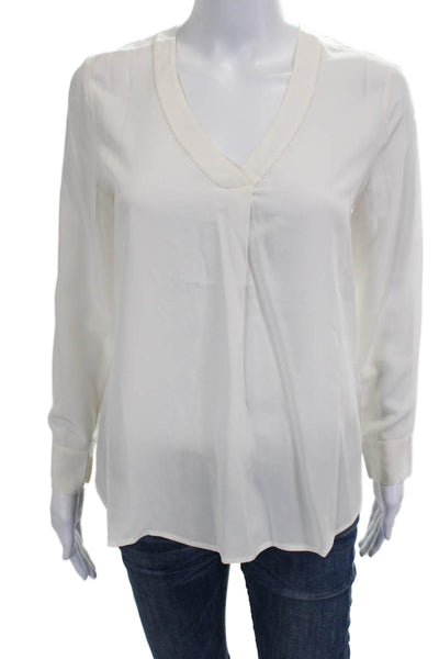 J Crew Womens Basic Silk V-Neck Long Sleeve Blouse White Size 4P