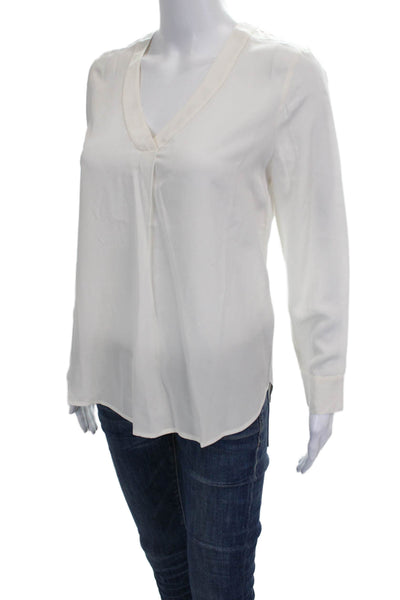 J Crew Womens Basic Silk V-Neck Long Sleeve Blouse White Size 4P