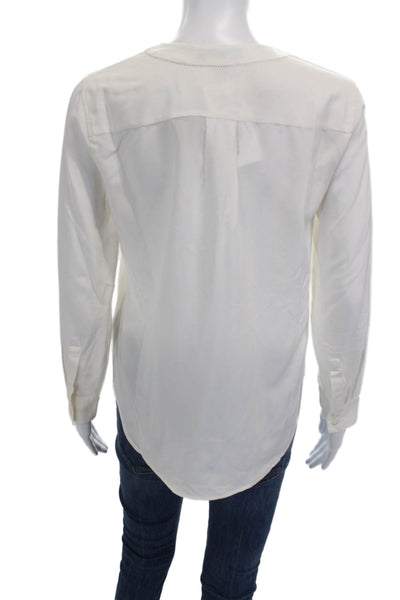J Crew Womens Basic Silk V-Neck Long Sleeve Blouse White Size 4P