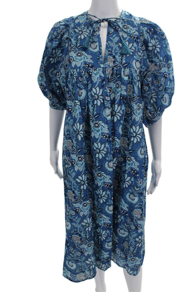 Mille Resort & Travel Women Blue Floral Maxi Dress Cotton Size 2XS