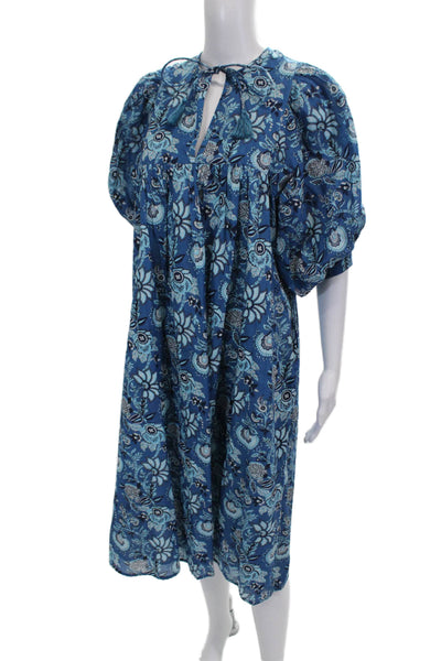 Mille Resort & Travel Women Blue Floral Maxi Dress Cotton Size 2XS