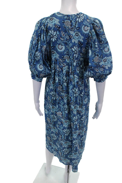 Mille Resort & Travel Women Blue Floral Maxi Dress Cotton Size 2XS