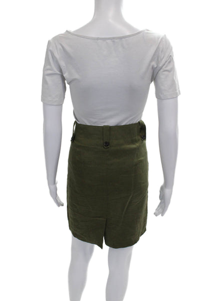 J Crew Womens Green Linen Pencil Skirt Button Solid Size 4P