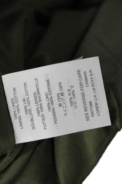 J Crew Womens Green Linen Pencil Skirt Button Solid Size 4P