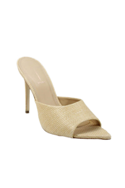 Black Suede Studio Womens Raffia Open Toe Heels Mules Shoes Beige Size 9