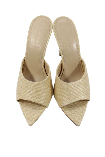 Black Suede Studio Womens Raffia Open Toe Heels Mules Shoes Beige Size 9