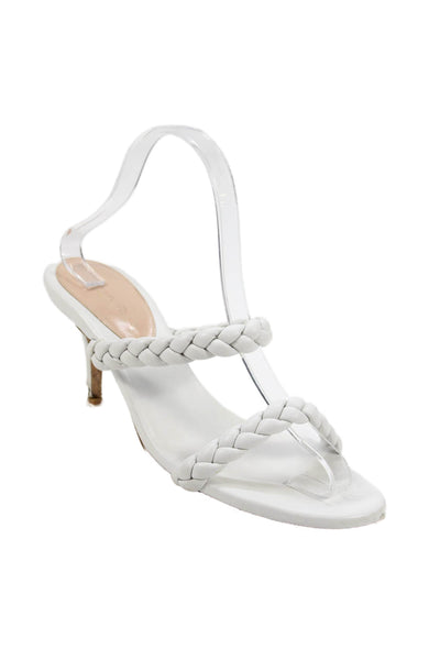 Gianvito Rossi Womens Braided Leather Slip On Heels Shoes White Size 9