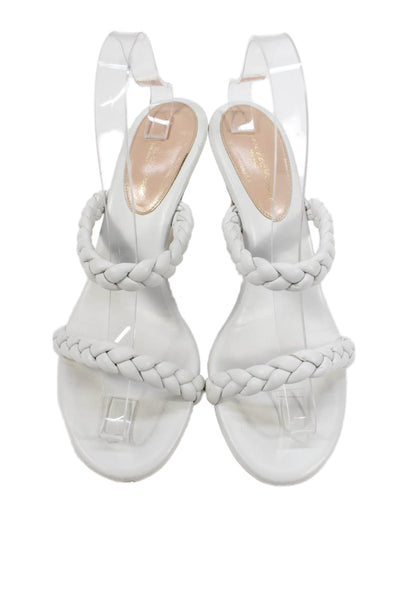 Gianvito Rossi Womens Braided Leather Slip On Heels Shoes White Size 9