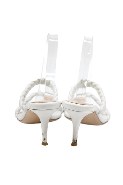 Gianvito Rossi Womens Braided Leather Slip On Heels Shoes White Size 9
