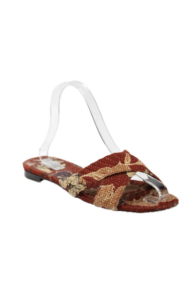 Tabitha Simmons Womens Floral Woven Crisscross Slip On Mules Shoes Red Size 8
