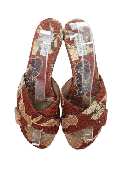 Tabitha Simmons Womens Floral Woven Crisscross Slip On Mules Shoes Red Size 8
