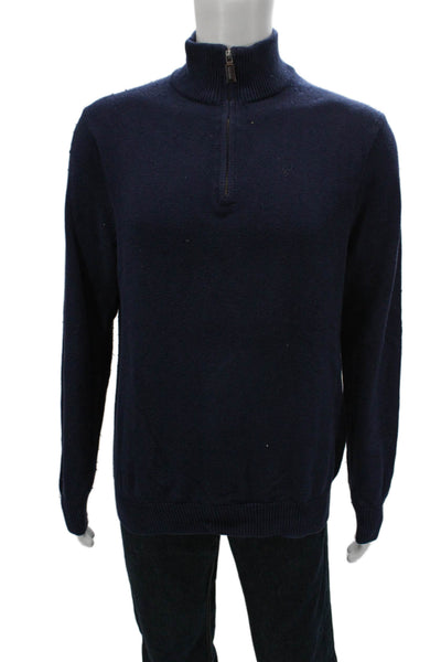 J Crew Mens Pullover Mock Neck Blue Cotton Sweater Size L