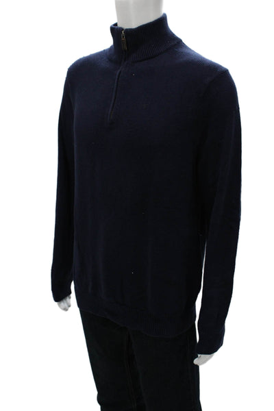 J Crew Mens Pullover Mock Neck Blue Cotton Sweater Size L